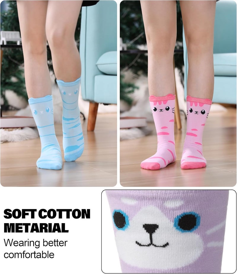 SDBING Womens Cat Socks Cute Gifts Animal Soft Breathable Thin Cotton Casual Crew Socks 5 Pairs - Image 2